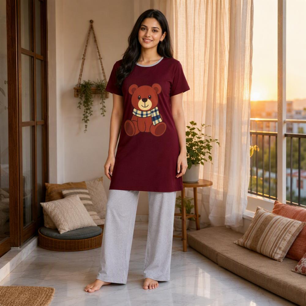 Women Cotton-Blend Strawberry Print Night Suit Set