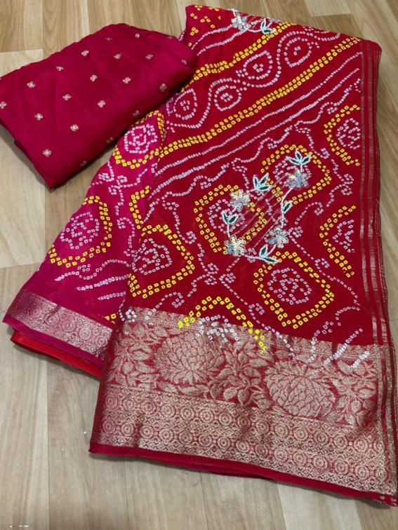 Pure H.O Silk Saree with Jaipuri Print and Handwork