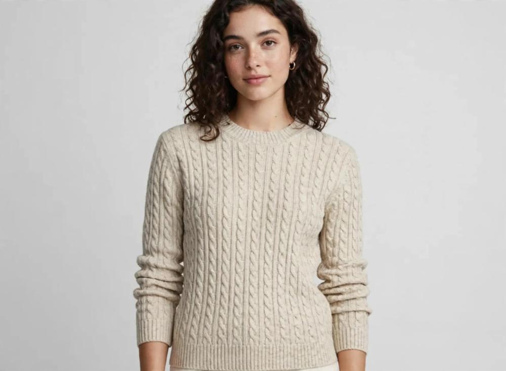 Womenâs Beige Wool Winter Sweater with Full Sleeves