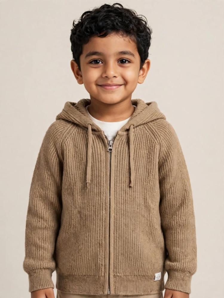 Kidsâ Wool Hooded Sweater with Front Zip