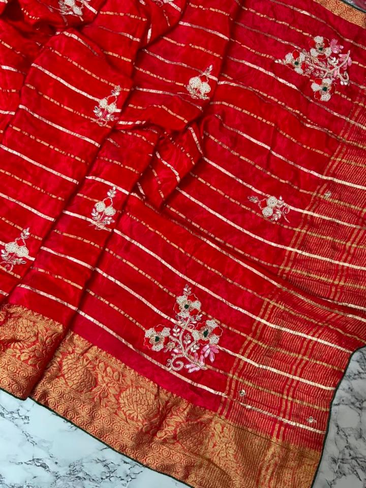 Red Pure HO Silk Zari Weaving Karwa Chauth Special Saree with Handwork Motifs