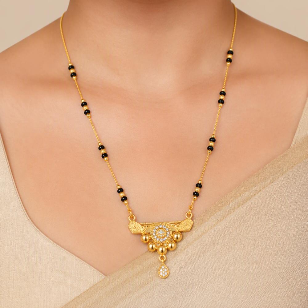 Gold Plated Traditional Mangalsutra with Black Beads Chain