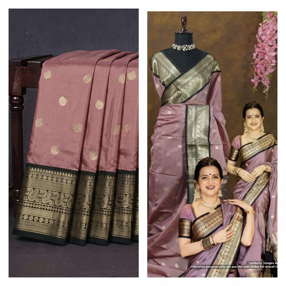 Elegant Pink Saree with Golden Butti & Traditional Zari Border. \u2728