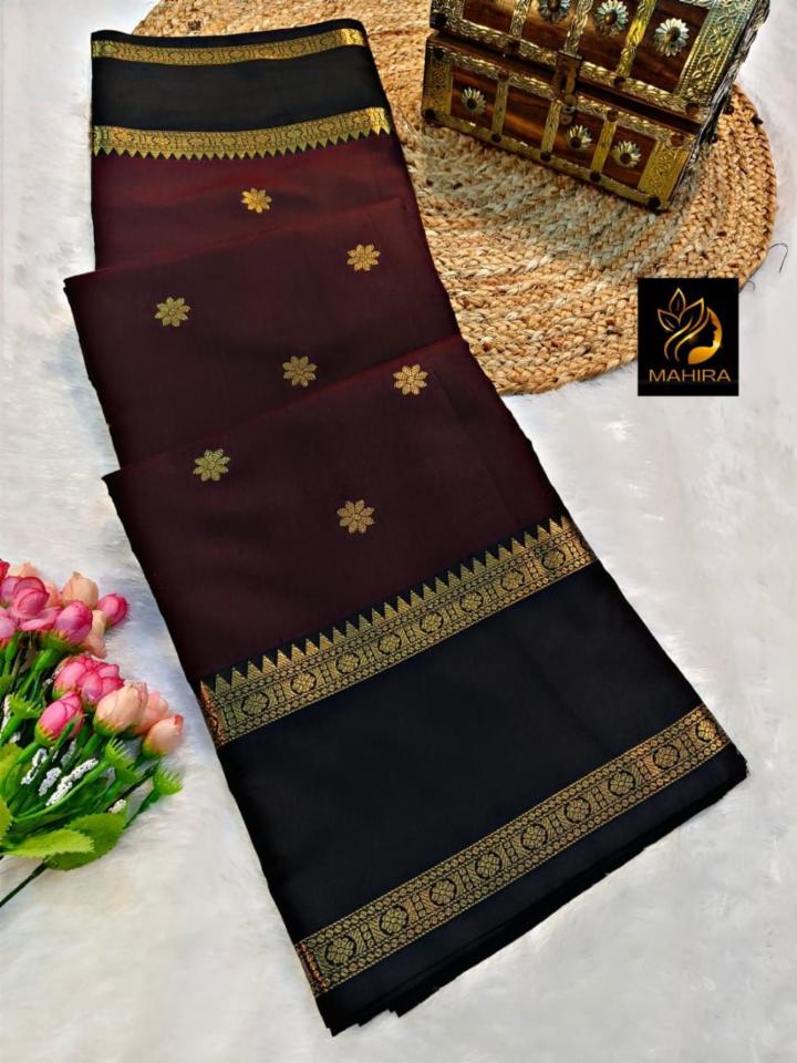 Semi Katan Saree | Star Butti | Golden Zari Border \u2728