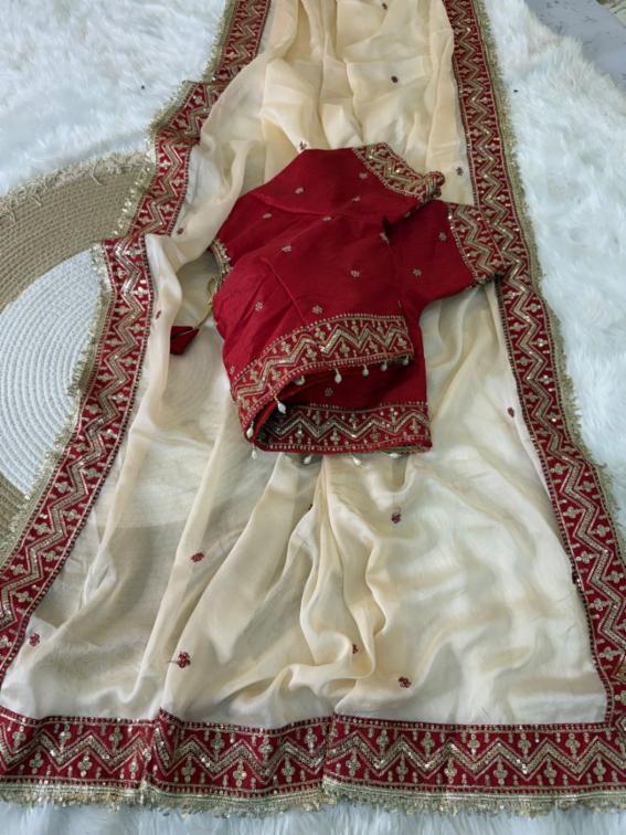 Premium Rangoli Silk Saree with Multi-Sequin & Thread Embroidery