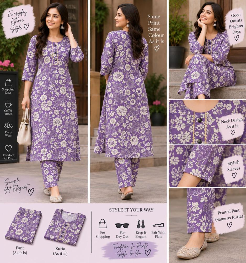 Women Printed Cotton Kurta with Pant!