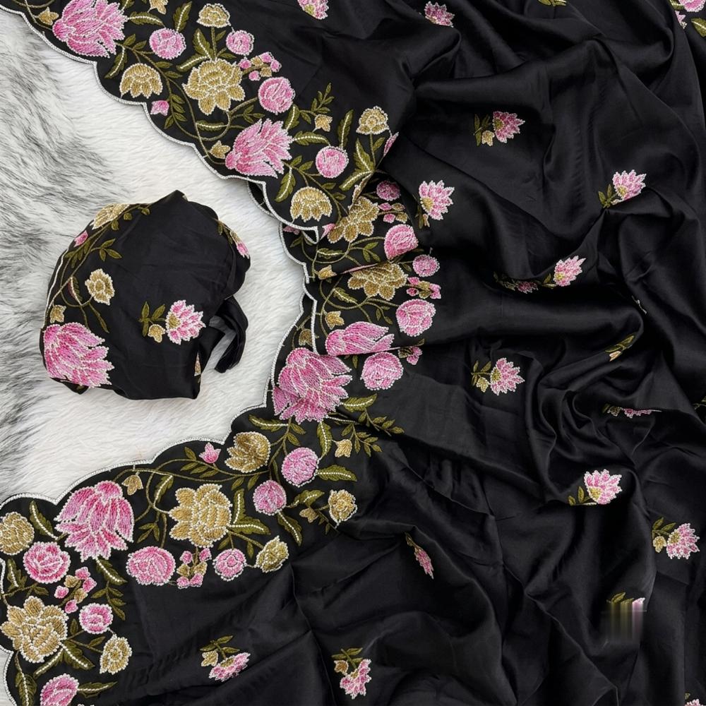 Pure Tussar Silk Saree with Embroidery Work, Matching Blouse
