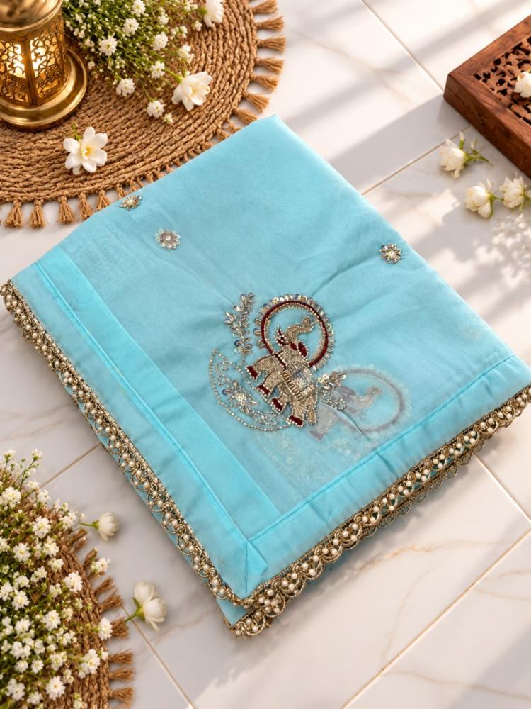 Premium Star Georgette Saree with Elephant Motif, Beads & Thread Work