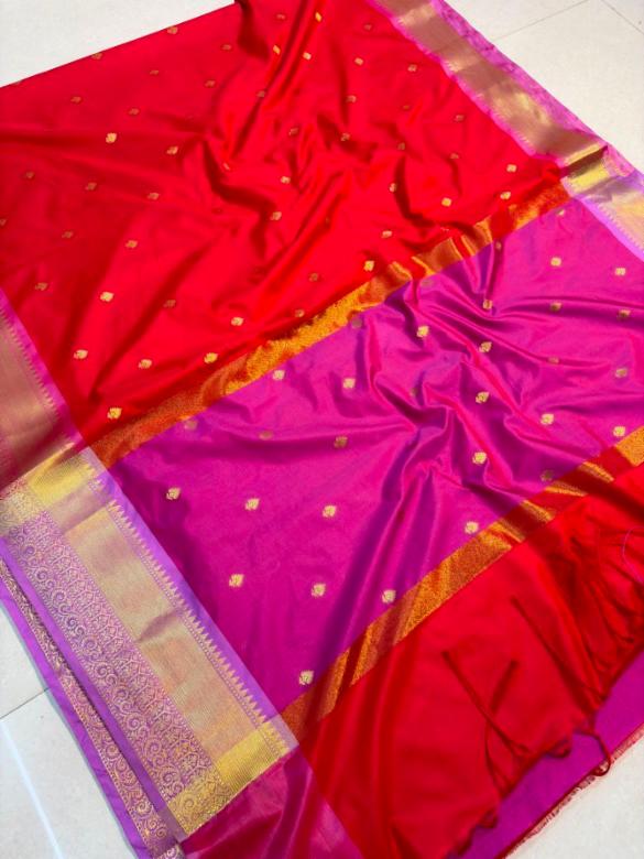 Semi Katan Silk Saree with Golden Buti & Zari Border