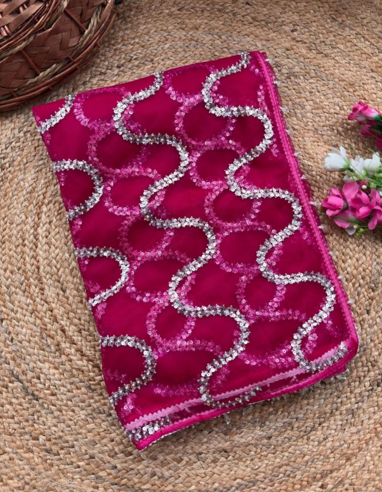 Party Wear Soft Net Saree with Original Beads & Moti Lace Work
