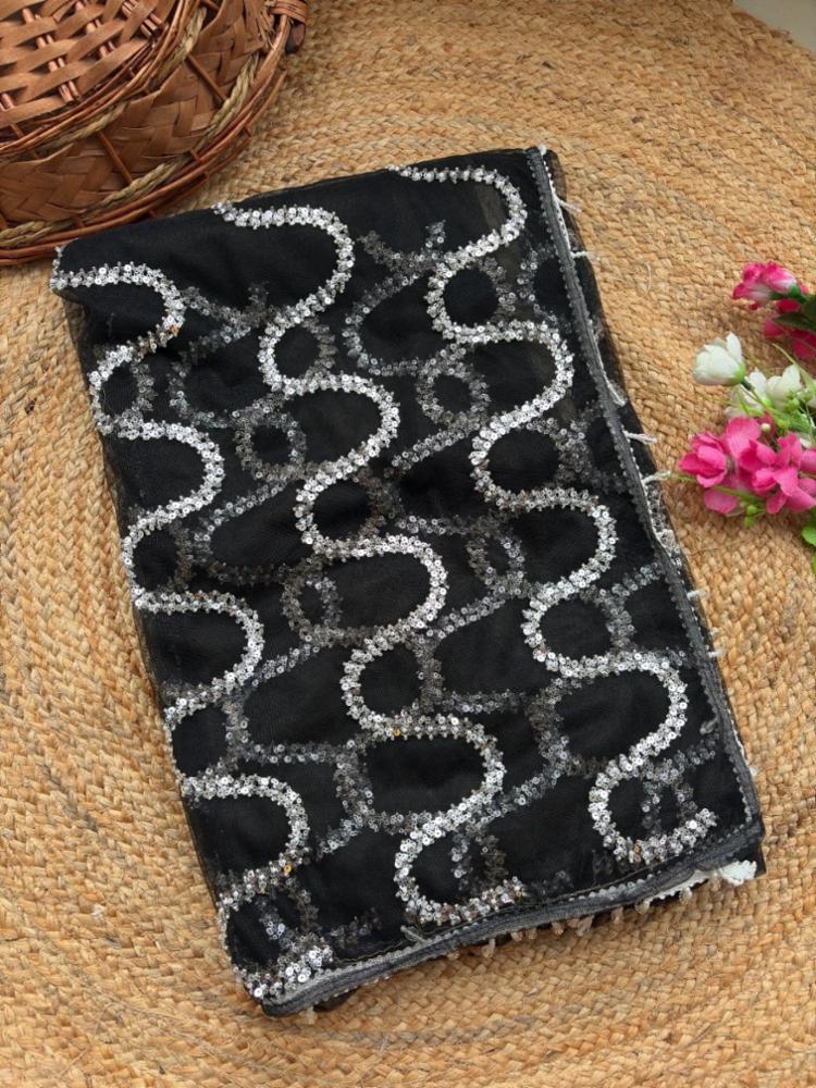 Party Wear Net Beads Work Saree with Fancy Lace and Worked Blouse