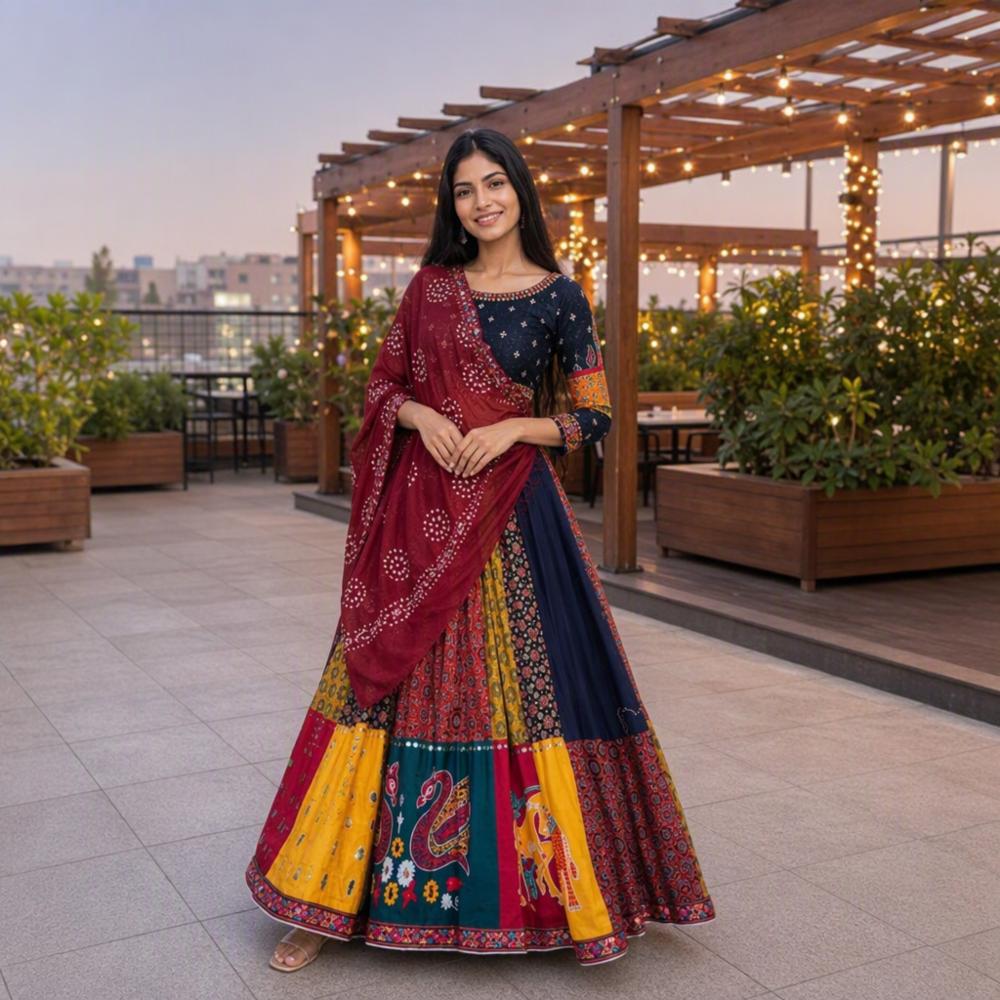 Reyon Printed Semi-Stitched Lehenga Choli with Dupatta
