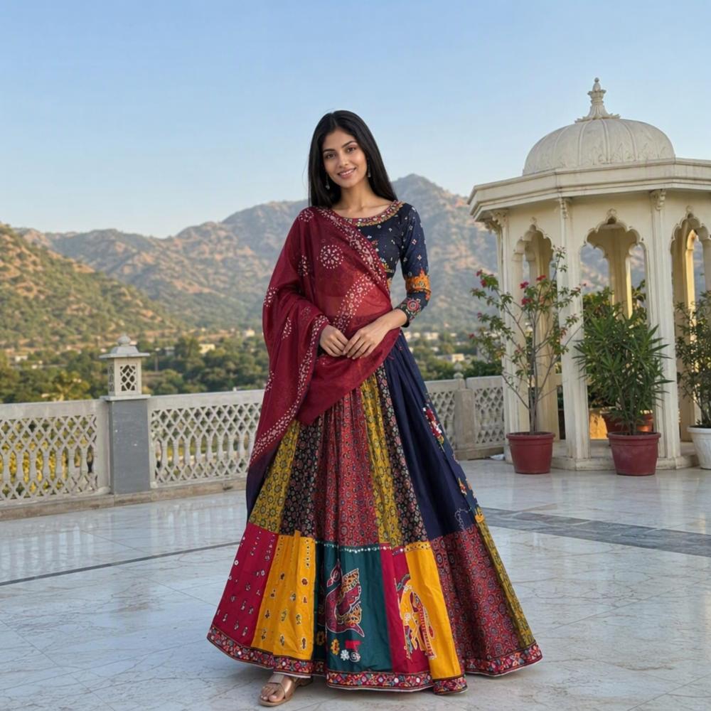 Rayon Print Work Semi-Stitched Chaniya Choli with Dupatta