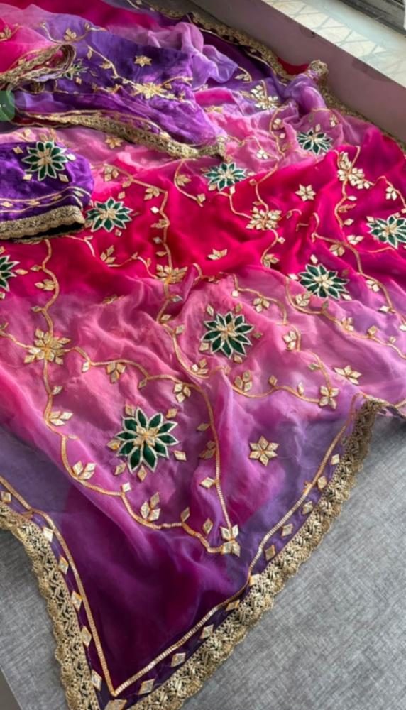 Chiffon Multi Jaipuri Dai Saree with Jaipuri Kacha Gotta Work and Butti!
