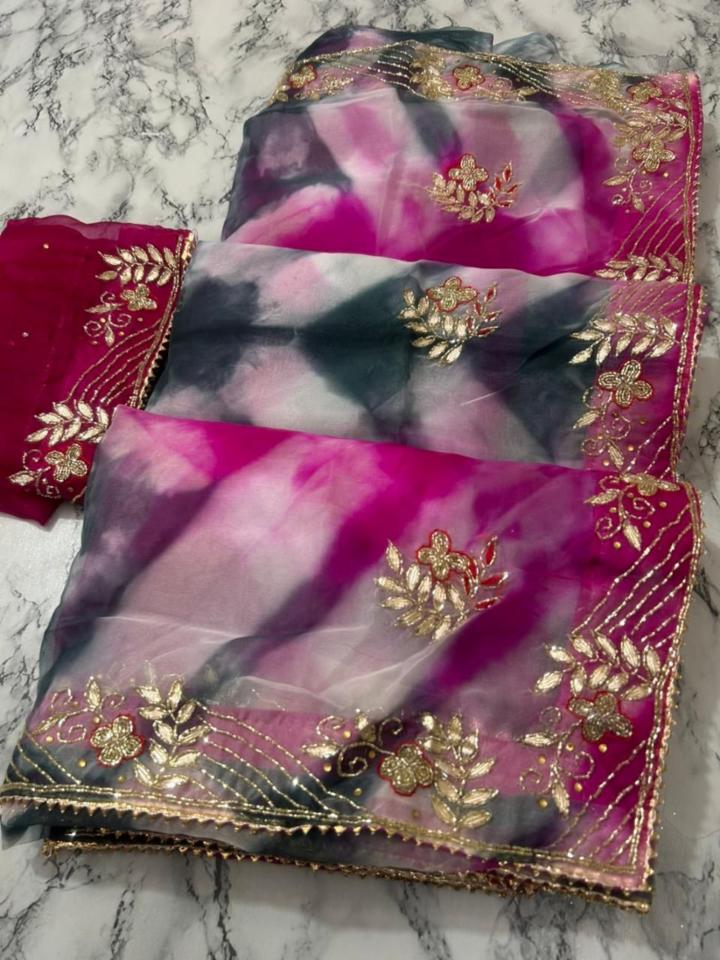 Organza Fabric Saree with Shibori Dye
