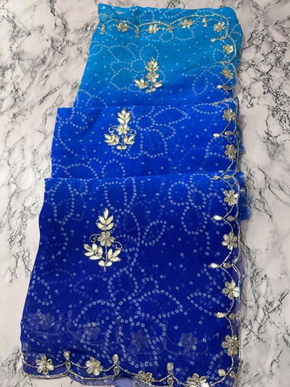 Synthetic Georgette Saree with Handwork Border and Shaded Design