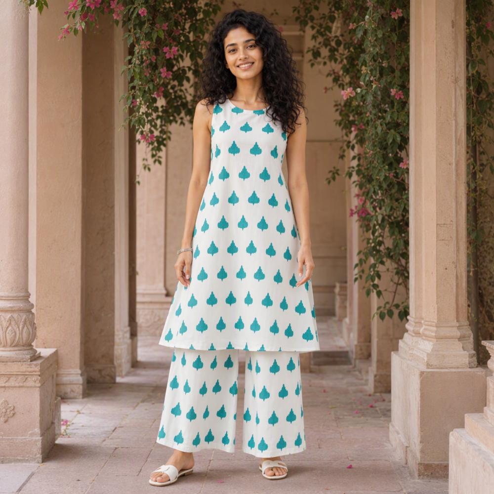 Women Cotton A-Line Kurta with Palazzo