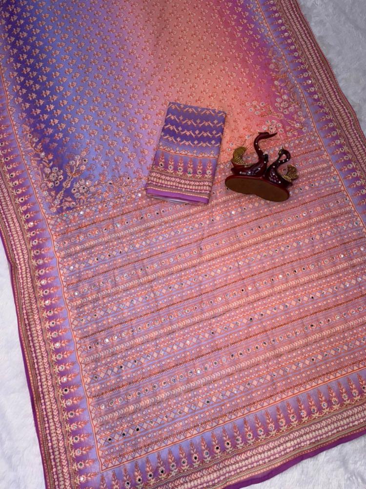 Designer Fox Georgette Saree with Cut dana & Real Mirror Work