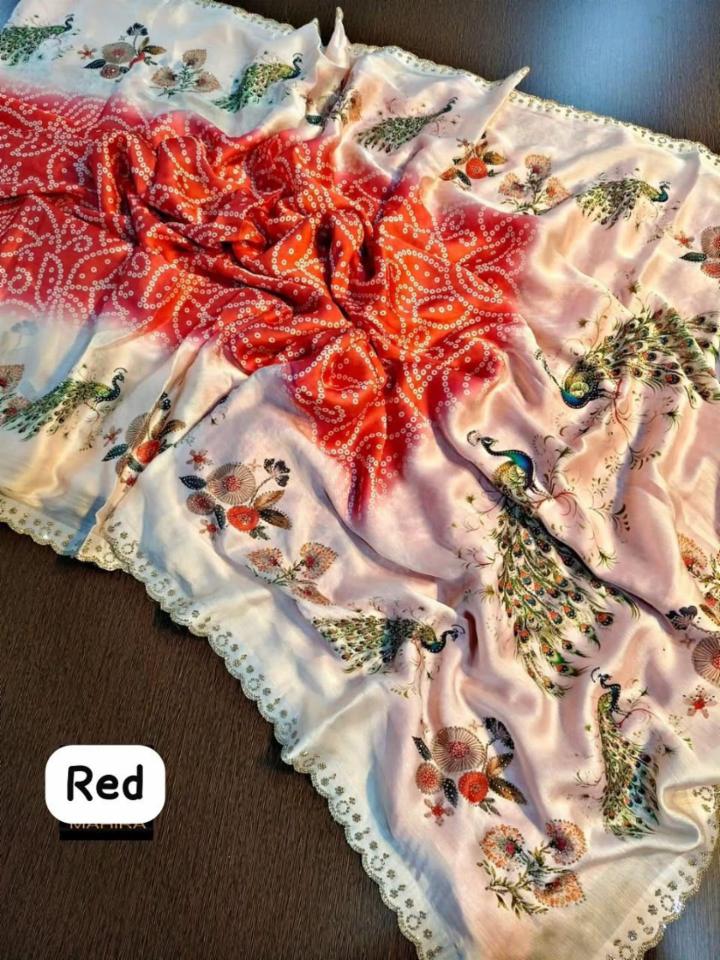 Heavy Chinnon Saree with Peacock and Stone Work Border!