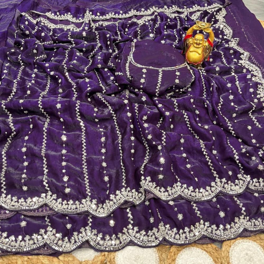 Heavy Beads Work Space Silk Saree with Designer Embroidered Border