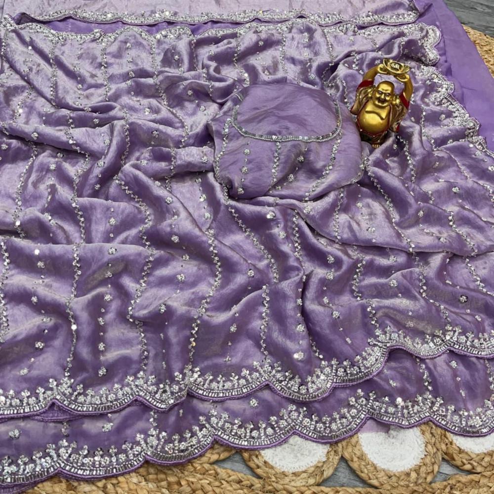Heavy Beads Work Space Silk Saree with Designer Embroidered Border
