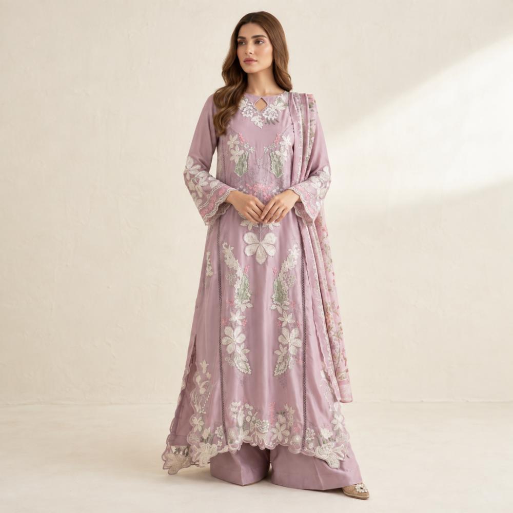Pakistani Pure Cotton Embroidered 3 Piece Suit with Digital Cotton Dupatta