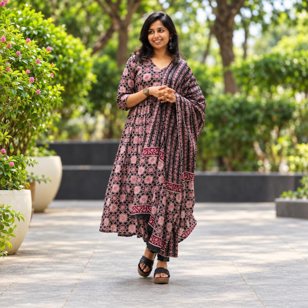 Womenâs Floral Printed Kurta Palazzo Set with Dupatta