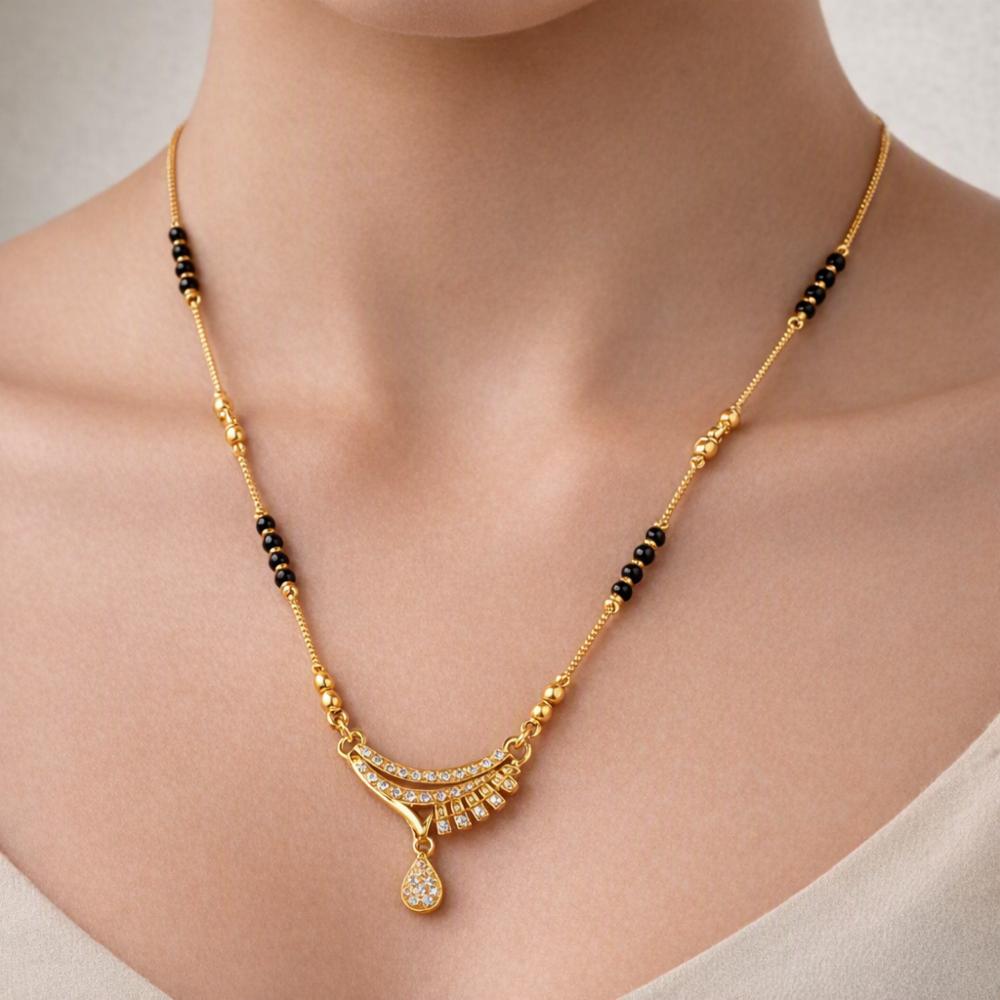 Cubic Zirconia Mangalsutra with Black Beads and CZ Pendant