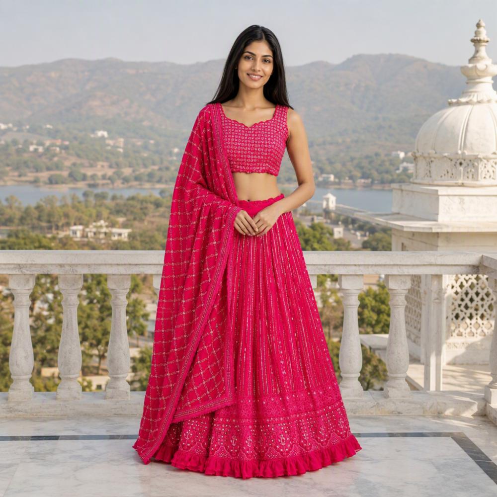 Heavy Faux Georgette Lehenga Choli with Sequence Embroidery Work