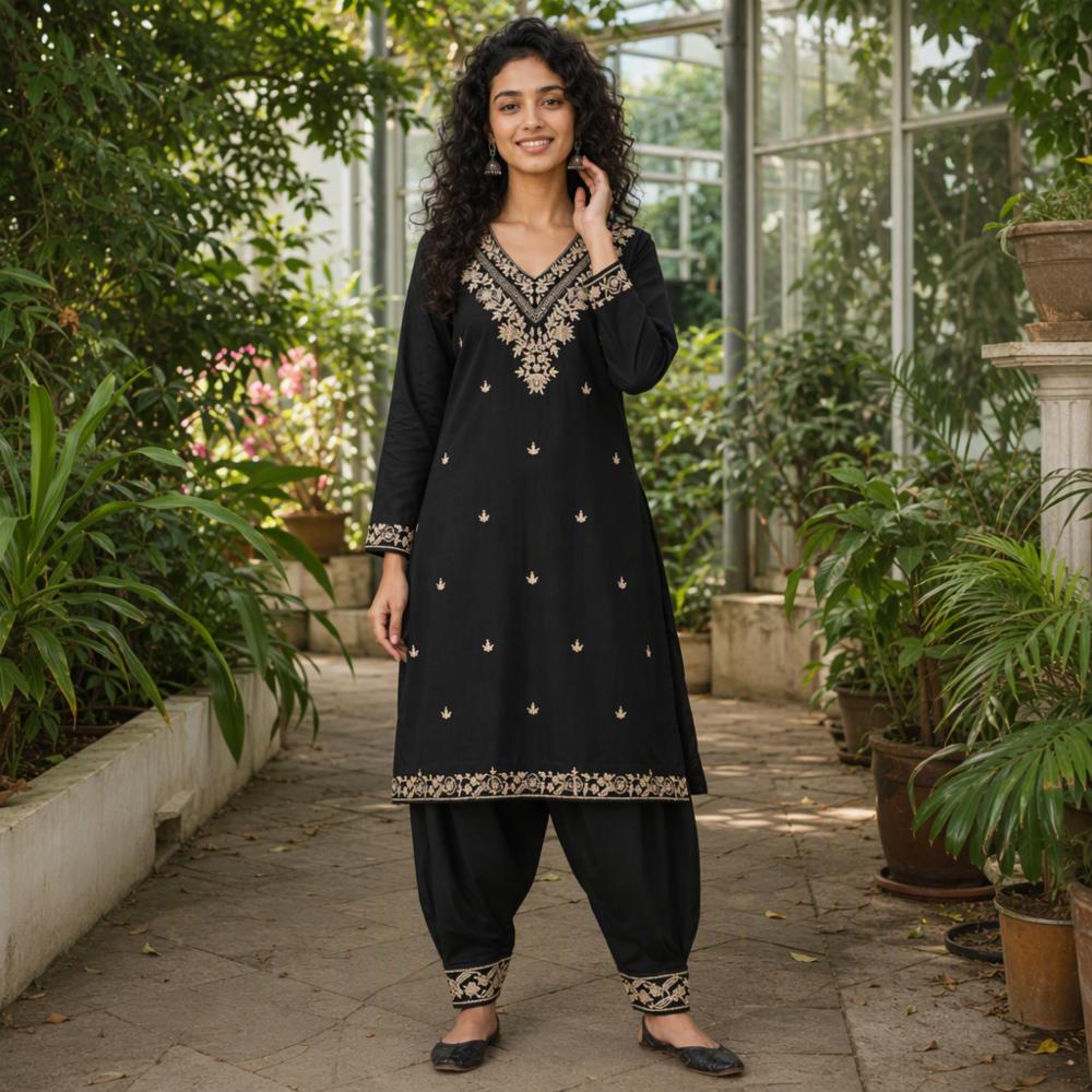 Women Rayon Straight Embroidery Kurta with Afghani Pant