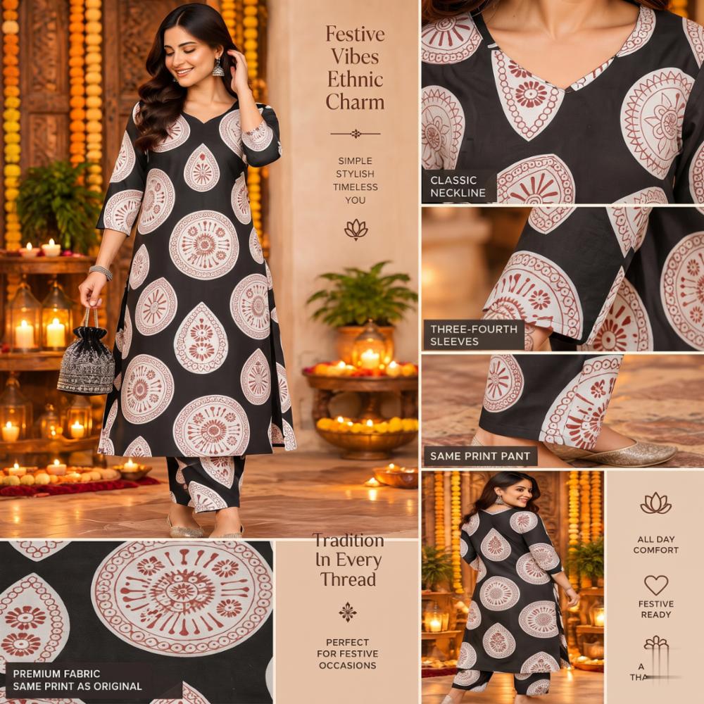 Women's Pure Cotton Printed Kurta with Matching Pant Set