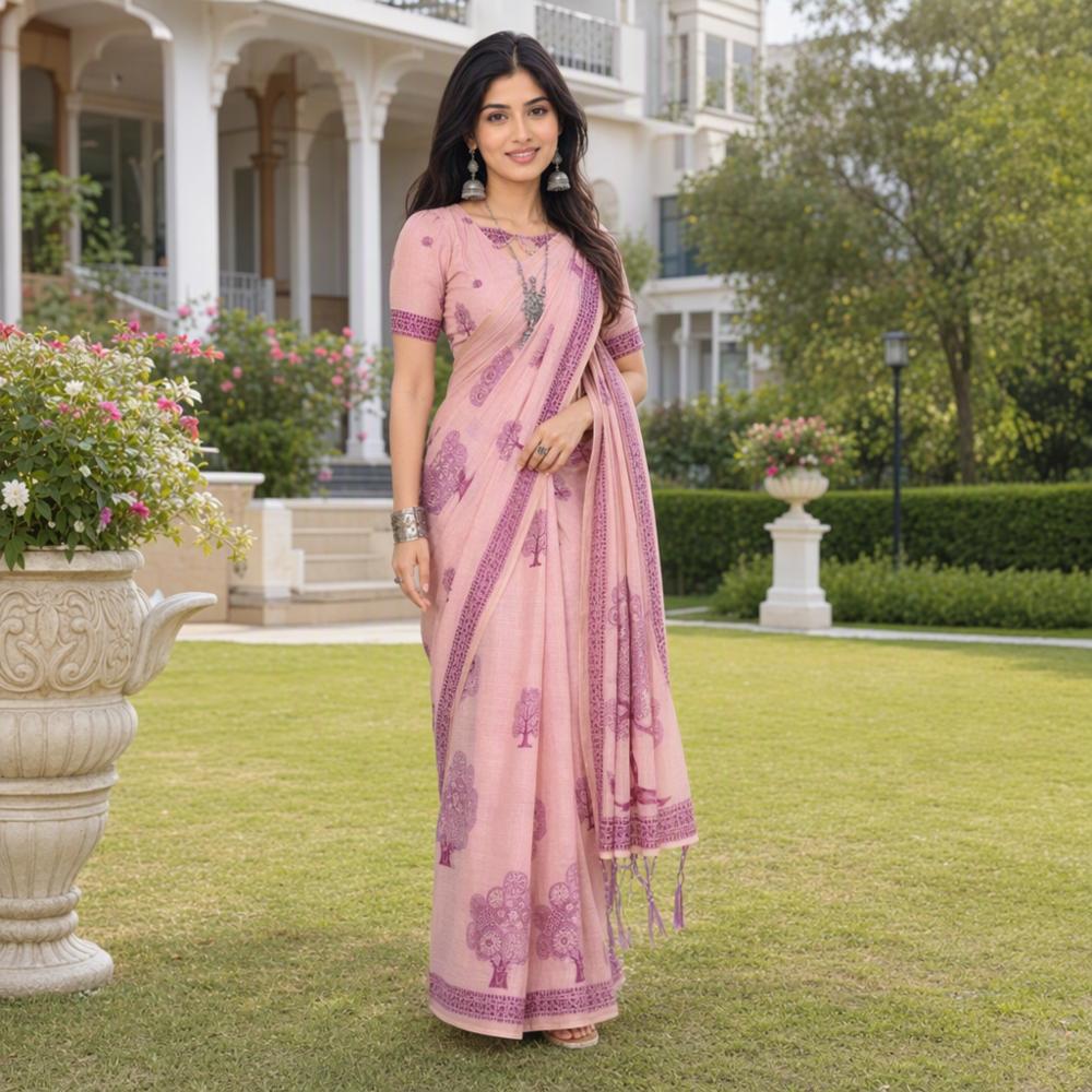 Spun Cotton Jacquard Woven Saree with Blouse