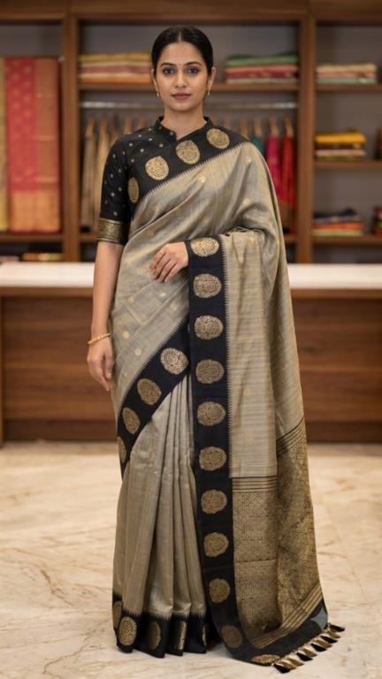 Premium Raw Silk Saree with Golden Buttas & Zari Pallu