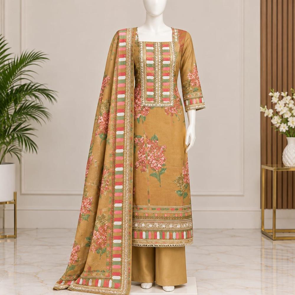 Cotton Unstitched Suit With Printed Dupatta