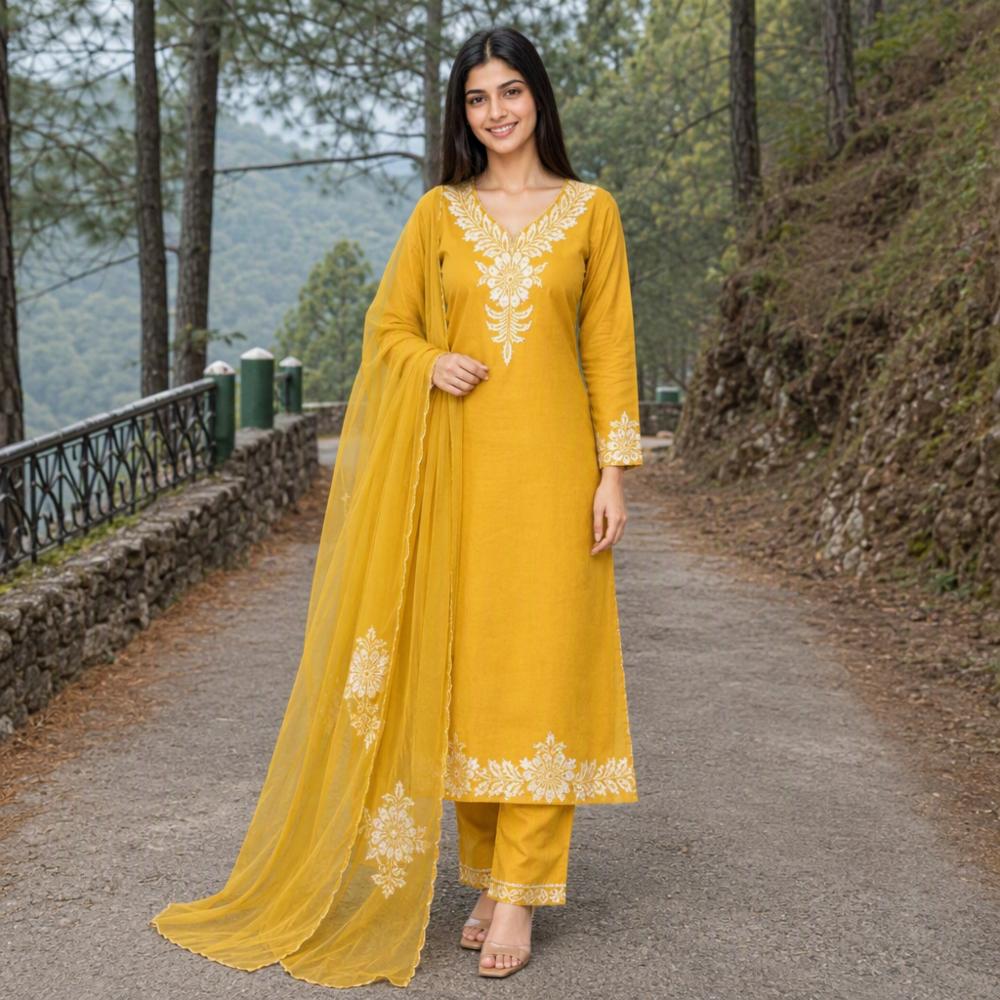 Designer Unstitched Suit With Patch Work and Organza Dupatta