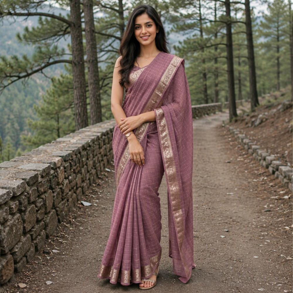 Women's Mauve Viscose Georgette Saree with Sequin Work and Woven Butti Blouse