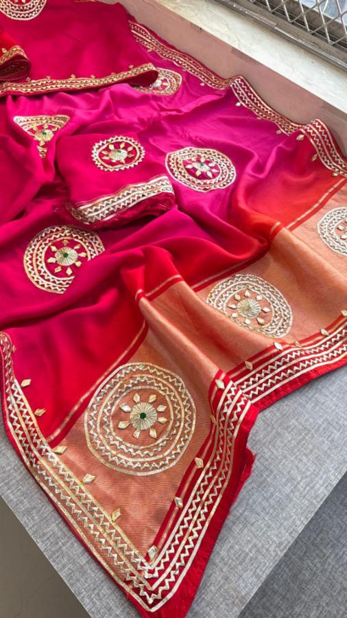 Russian Dola Silk Saree with Lakdi Patta Pallu & Charkhi Gotta Work
