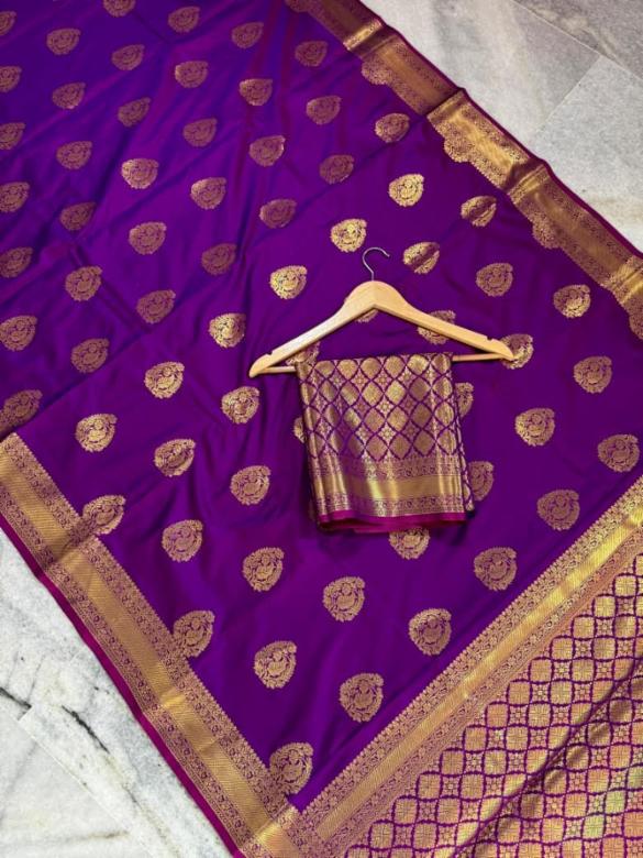 Semi Katan Silk Saree with Golden Buti & Zari Border.