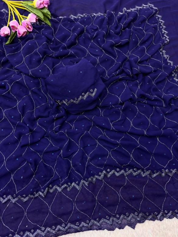 Heavy Fox Georgette Saree with Hand Work and Blouse!