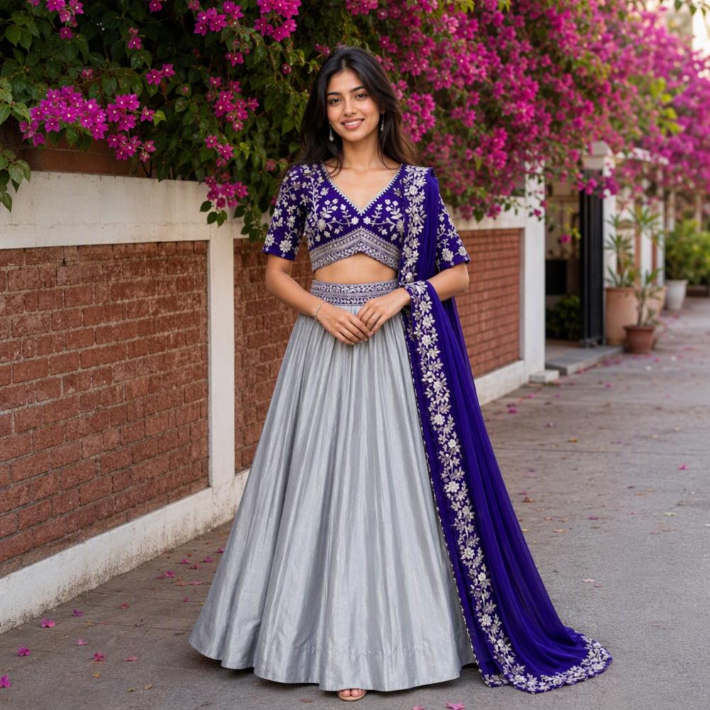 Trending Purple Party Wear Lehenga Choli Set with Heavy Embroidery