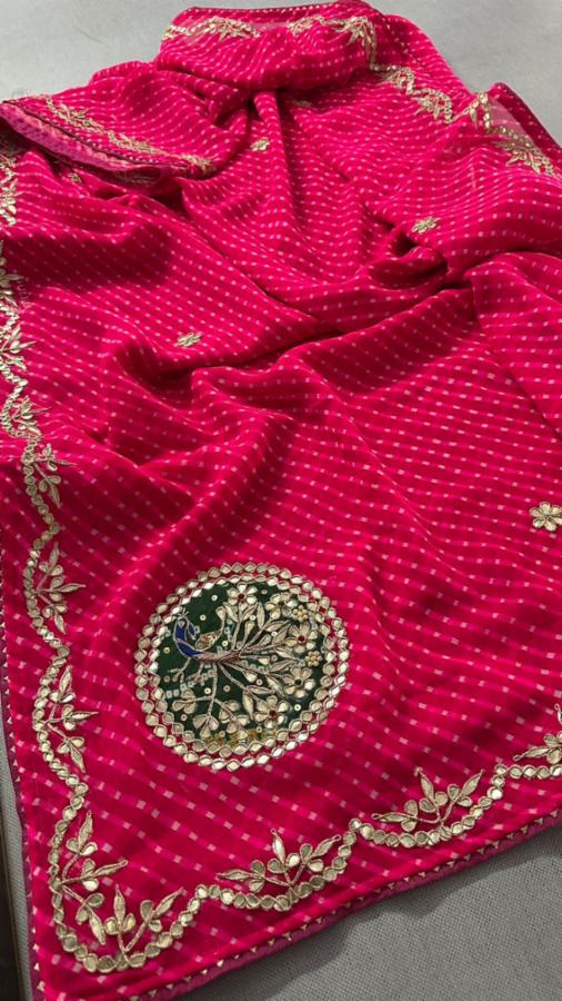 Pure Georgette Gota Patti Handwork Saree with Running Blouse