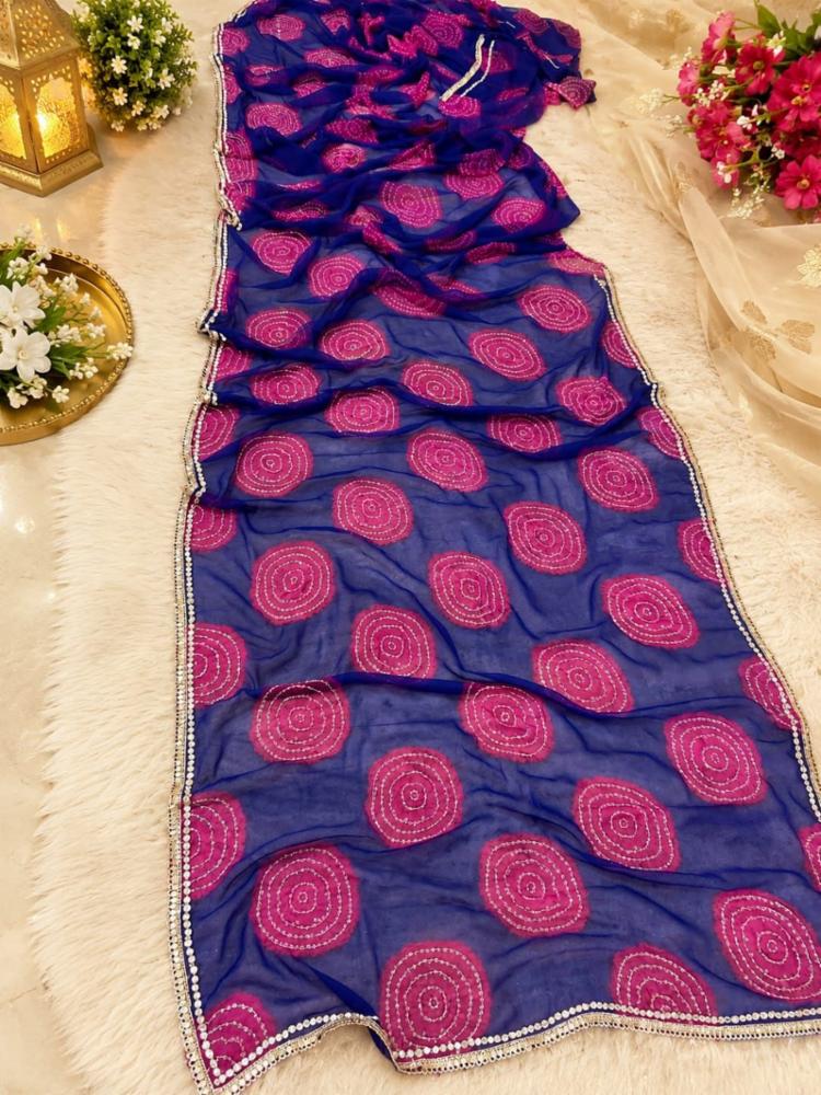 Synthetic Georgette Bandhani Print Handwork Saree with Blouse
