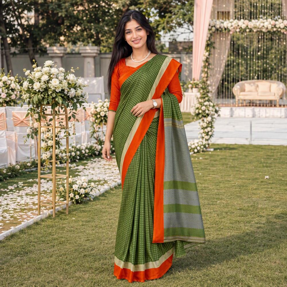Premium Malbari Silk Saree with Contrast Blouse