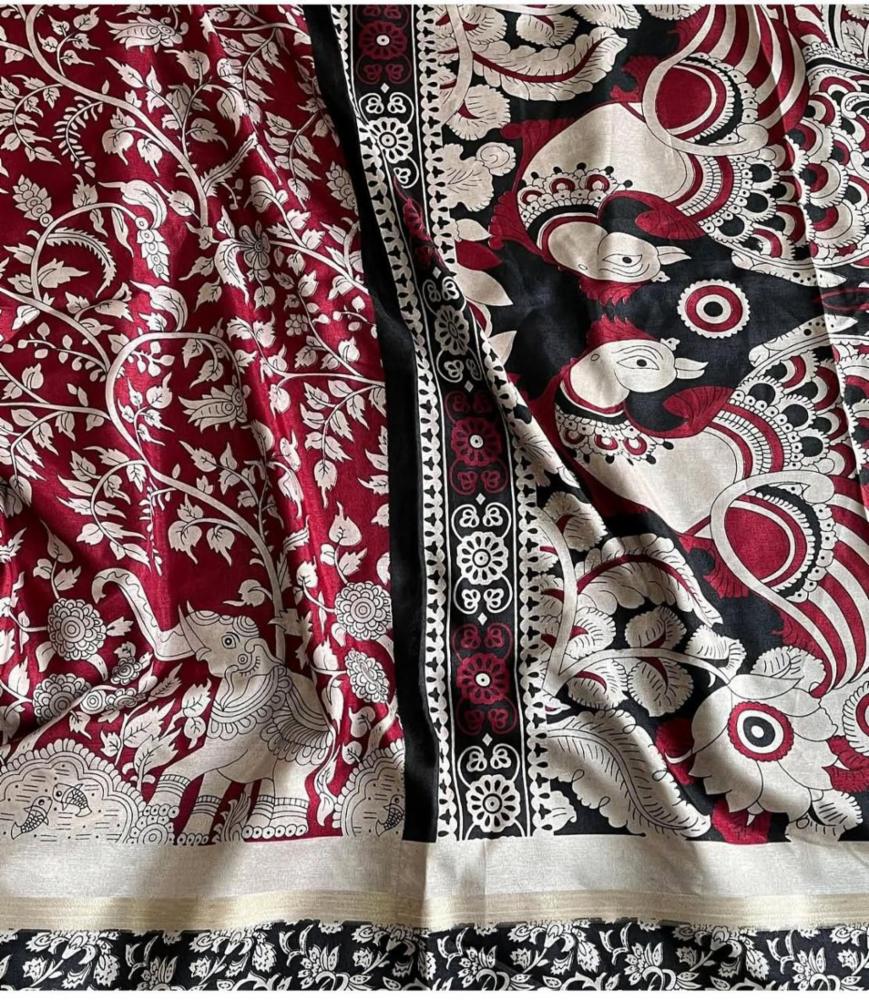 Maheshwari Silk Saree with All-Over Kalamkari Design