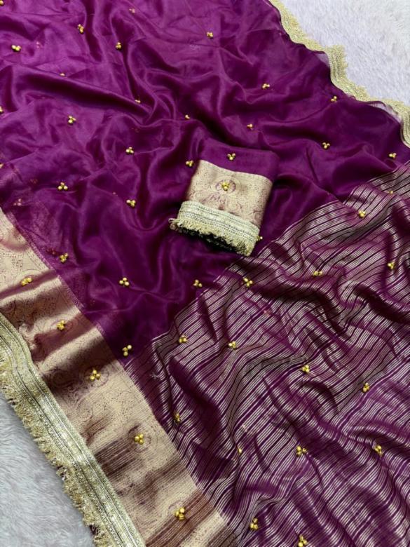 Ghungroo Organza Silk Saree with Banarasi Border!