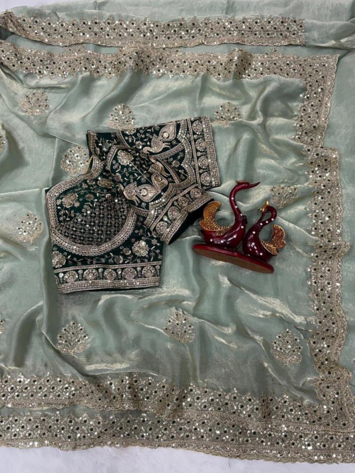 Monika Soft Satin Embroidery Saree with Heavy Border