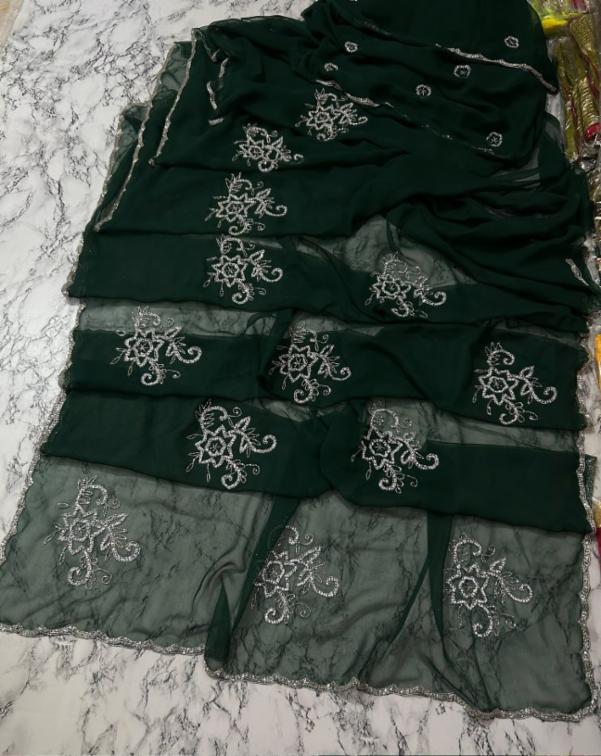 Royal Georgette Handwork Saree with Cutwork Border
