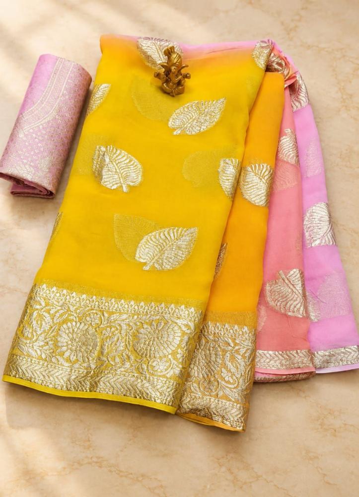 Shaded Pure Georgette Zari Woven Saree