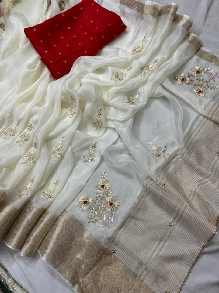Pure HO Silk Zari Saree with Handwork Motifs and Upada Silk Blouse