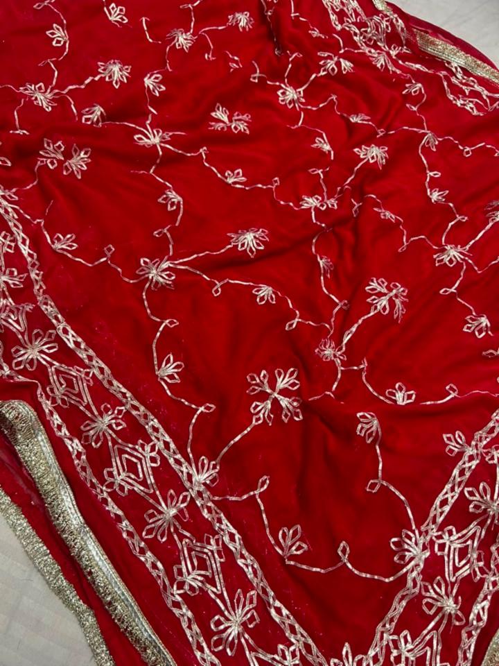 Red Chiffon Saree with Gota Jaal Work and Blouse for Festival